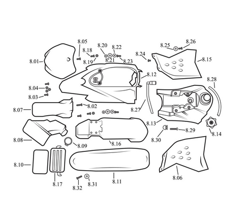 8318 | Plastic Assembly (Shrouds, Front Rear Fender, Number Plate) | MX50