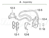 3041 | Front Brake Double Piston Assembly 6/51 (Long Hose) | TSX125 TSX140 V5